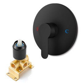 Heyalan Bathroom Shower Valve Mixer Single-Function Single Handle Trim Kit Wall Mount Brass Faucet Shower Rough-In Valve,Female Thread,Round,Matte Black