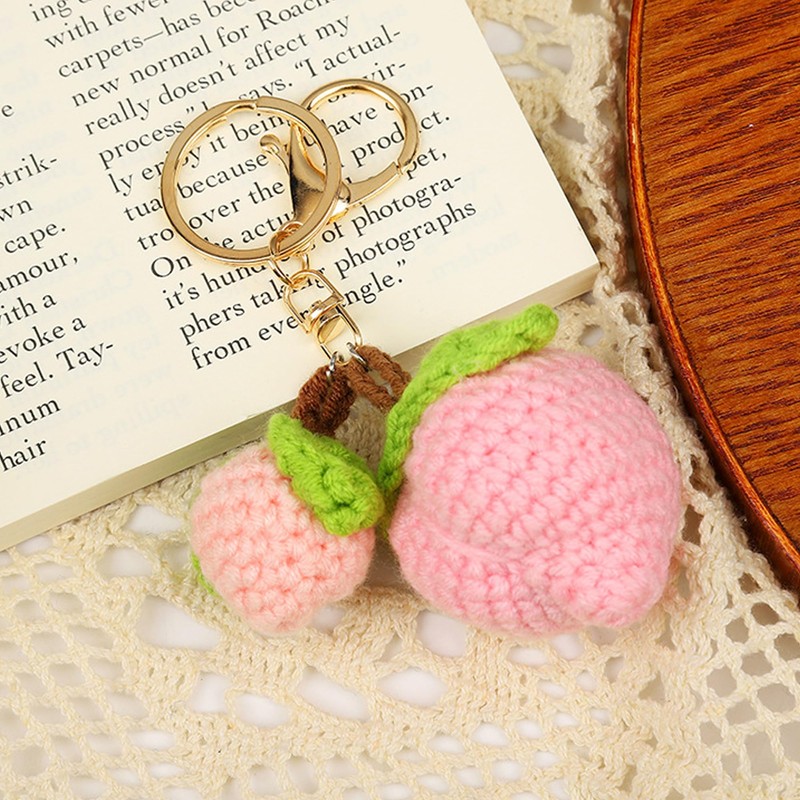 Boethesi Handmade Crochet Fruit Keychain for Women,Strawberries Cherries Plush Keyring,Thread