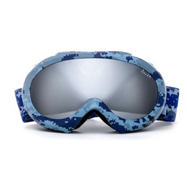 Kids Boys Girls Snow Goggles Anti-Fog Dual Lens UV400 Ski Goggles Camouflage Blue Mirror