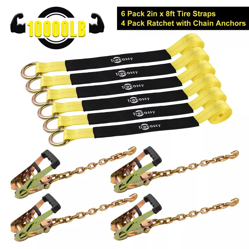Trekassy 10 Pack Axle Straps Car Trailer Hauler Ratchet Tie