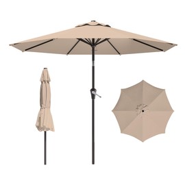 AreShark 9 FT Patio Umbrella for Outdoor, Outdoor Table Umbrella with Push Button Tilt and Crank, Outdoor Patio Umbrellas with 8 Sturdy Ribs, Patio Umbrellas for Market, Garden, Pool (Beige) | AreShark