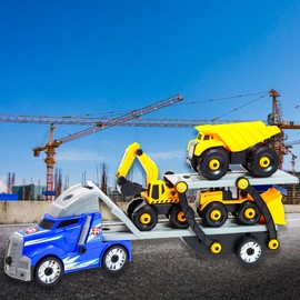 Kidplokio 1:32 Scale Semi Truck Construction Cargo Carrier with Lights Sounds, Ages 3-12, Blue