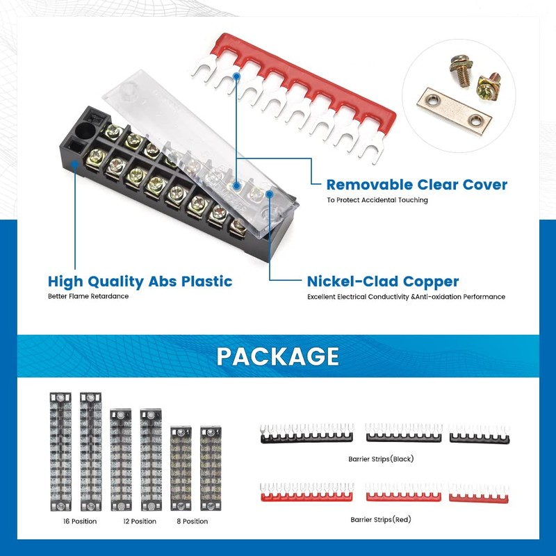 CGELE 6 Sets Terminal Blocks, 6Pcs 8/10/12 Positions 600V 15A