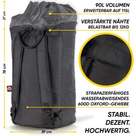 vanu campers® Laundry Bag Large for Hanging in Camper, Home, Travel, for Dirty Laundry up to 115 Litres, Includes Shoulder Straps, Foldable, Washable, Laundry Bag Travel & Camping, Motorhome