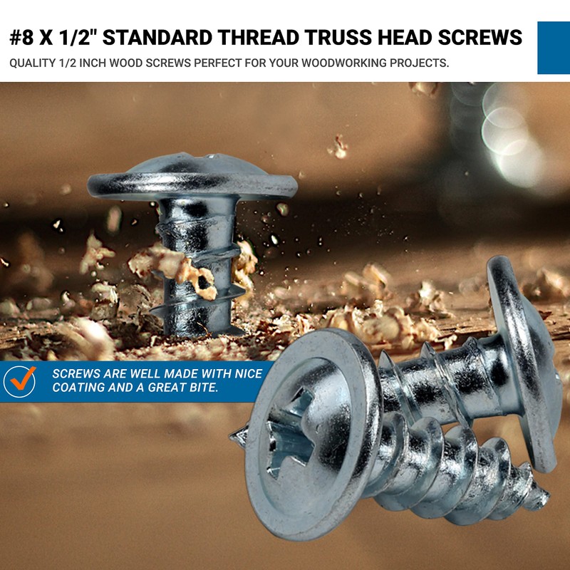 100 Pack Rok Hardware #8 x 1/2" (12.7mm) Standard Thread