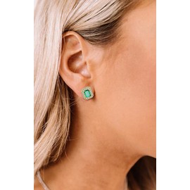 Emerald Cubic Zirconia Cuff Earrings in 925 Sterling Silver for Women, 14k Gold Plated Hoop Earring for Woman