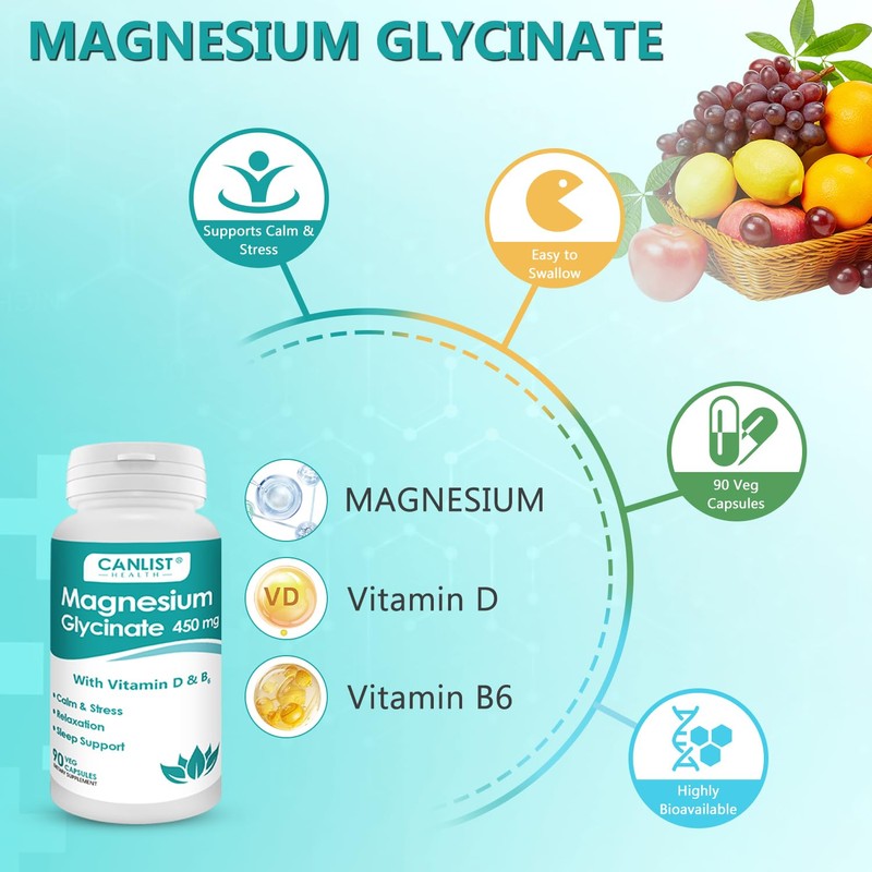 CANLIST Magnesium Glycinate Supplements 450mg for Bone & Muscle Health,