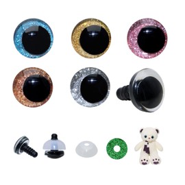 100Pcs 3D Glitter Safety Eyes and Washers -Thalinfayi 16mm 5Colors Moon Crochet Eyes Strabismus Safety Eyes for DIY Making of Amigurumi, Crafts, Crochet Toy Animal,Doll and Accessories Therefor