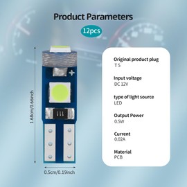 RGOAANC 12PCS T5 LED Bulbs, 74 37 2721 PC37 LED Bulb Dash Light, Bright Canbus Error Free, Panel Gauge Cluster Light, Hight Bright 3SMD 3030 Chips Bulb for Car Interior/Indoor Map Trunk (Ice blue)