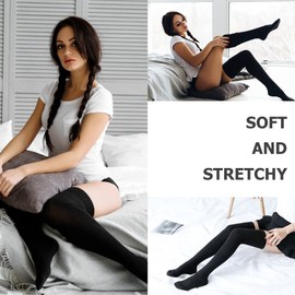 DRESHOW Extra Long Thigh High Socks Long Boot Stockings Striped Over Knee Socks for Women Cotton Leg Warmers