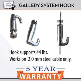 Adjustable Hooks for Gallery Picture Hanging System fits 2.0mm Steel Cables only - 10 Pack