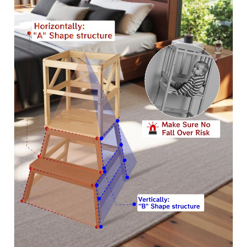 Toddler Tower,Kitchen Step Stool with CPC Certification,Sliding Anti-Fall Safety Bar,Solid