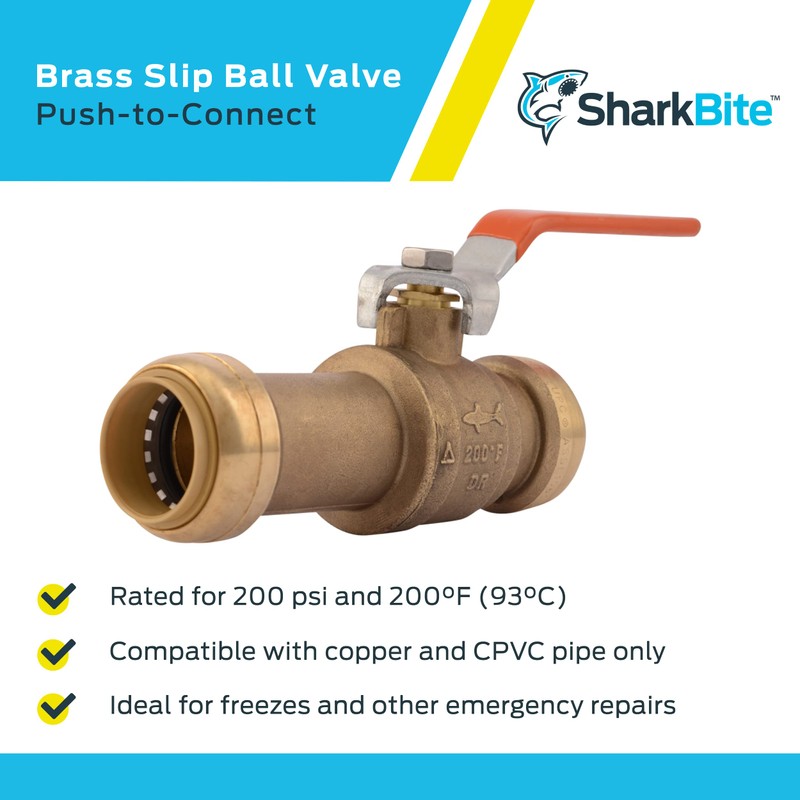 SharkBite 1 Inch Slip Ball Valve, Push to Connect Brass