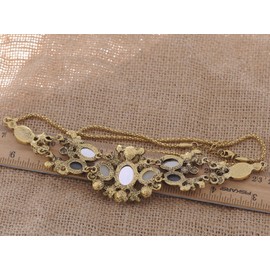 Alilang Golden Tone Antique Faux Pearl Gemstones Crystal Rhinestone Necklace