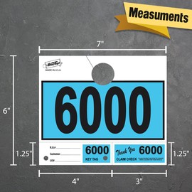 Versa-Tags 1000 Blue Car Dealer Service Hang Tags Service Dispatch Numbers, Service Department Numbered Key Tags for Mechanic Repair Shop 3 Part Key Ring - Blue (6000-6999)