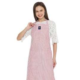 Encasa XO Chef Kitchen Apron for Men & Women | 27x33 in | Durable Cotton | 1 Pocket & 1 Towel Holder | Adjustable Strap and Waist Ties for Optimal Fit | Cooking & Grilling Ticking Red