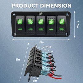 5 Gang Switch Panel 12v 24v Dc Toggle Switch Panel 5 Pin On Off Prewired Marine Switch Panel Waterproof Switch Panel for Automotive Boat Marine Truck Jeep Off-Road Bus Rv