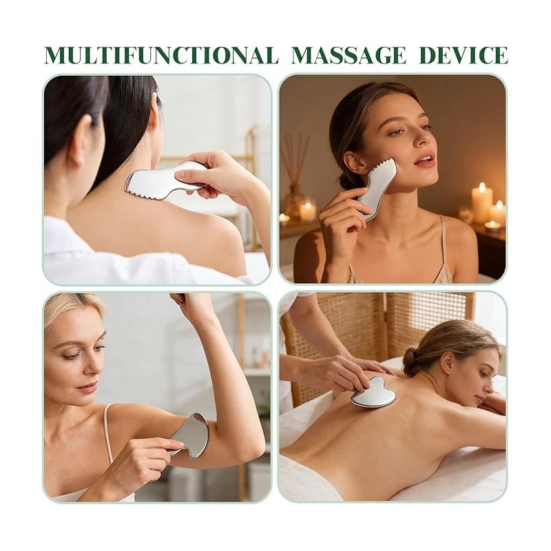 Gua Sha, Gua Sha Facial de Acero Inoxidable, Herramienta para