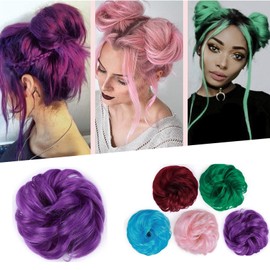 Silk-co Thick Hair Bun Extensions Messy Curly Hair Scrunchies Hairpieces Synthetic Donut Updo Hair Pieces 35g/PC Purple