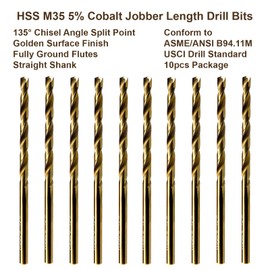 MAXTOOL No.3 10pcs Identical Jobber Length Drills Dia 0.213" HSS M35 Cobalt Twist Drill Bits Wire Gauge Numbered Straight Drills; JBN35G10R03P10