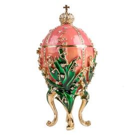 OrlovNY Crystals Faberge Egg: Lily of the Valley Faberge Style Egg Box Jewelry Box Pink Limited Edition Collectible Faberge Reproduction
