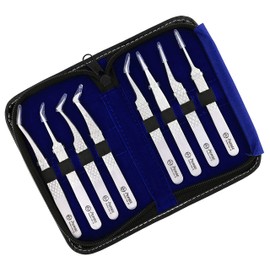 ProMax Brush & Matte Professional Quality Eye Lash Extension 8 PCs Tweezers Sets-The Complete kit for Eyelash Tweezers Include Straight & Curved Tested Tweezers Comes Black Leather Pouch Case-80-2026