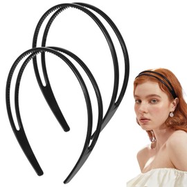 YUXIANLB 2 Pack Black Plastic Headbands with Double Row Teeth Comb Non Slip Lightweight Hair Clips for Women Girls for Dating Work Shower DIY Hair Accessories Fashion Hoop Decorations