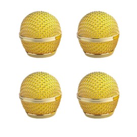 4 x Microphone Head Replacement, Steel Mesh Microphone Heads, Grid Microphone Ball Replacement with Inner Foam Fit for Shure Beta 58A SM58 PG58 (SM58 - 4 Pack, Gold)