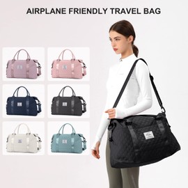 Travel Duffel Bag,Sports Tote Gym Bag,Shoulder Weekender Overnight Bag for Women,Grid-Black