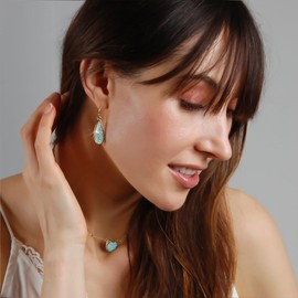 Humble Chic Teardrop Dangle Earrings for Women with Simulated Druzy Stones, in Gold, Rose Gold, or Silver Tone (Gold - Aqua Stone)