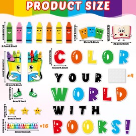 gisgfim Colorful Crayon Bulletin Board Decorations Reading Crayon Paper Cutouts Motivational Books Bulletin Board Set for Back to School Teacher Students Door Wall Chalkboard Decor Supplies