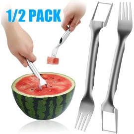 Unbranded Watermelon Slicer Cutter 2-in-1 Fork Stainless Steel Fruit Cutting Artifact Tool - 1 PC