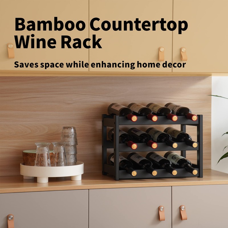 VASMIA Bamboo Wine Rack, Sturdy and Durable Wine Storage Cabinet
