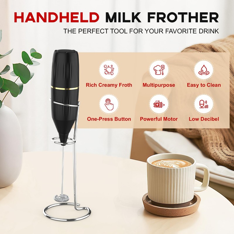 Homexup Handheld Milk Frother 14,000 RPM Drink Mixer Wand with