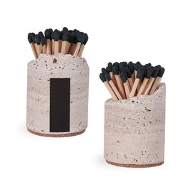 Match Holder with Striker - Set of 2 - Handmade Travertine Match Box for All Matches - Matches in a jar for Bathroom Candle - Cute Home Decor - Matches Not Included