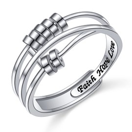 HOOHWE Sterling Silver fidget ring anxiety ring for women spinner Faith Hope Love ring adjustable Inspirational Jewelry Statement Graduation Gift