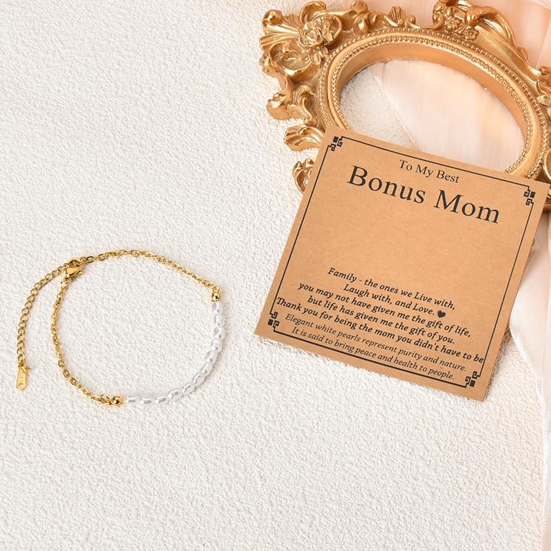 Gifts for Stepmom Bonus Mom Pearl Bracelets for Women Mothers