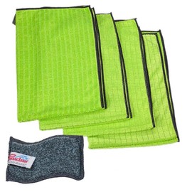 Pastaclean® Set of 4 Maxi Tea Towels (Lime) Extremely Absorbent Tea Towels, Premium Kitchen Towels, 4 x Tea Towels + 1 x Washing Up Sponge
