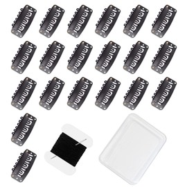 uadbau 20 Pcs 32mm 6-Teeth U-Shape Wig Clips for Hair Extensions, with DIY Needle and Thread Kit – Snap Clips for Hair Extensions (Black)