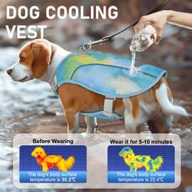 KYEESE Dog Cooling Vest Lightweight Jacket Pet Cooling Vest for Summer Adjustable Straps Dog Cooling Shirt with D Ring UV Protection Reflective Stripe Pet T Shirt for Beach,Hiking,Walking,Blue,S