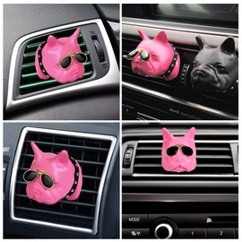 French Bulldog with Sunglasses Car Aromatherapy Essential Oil Diffuser, Pink Gypsum Car Air Freshener Vent Clip Locket Car Oil Diffuser Air Vent Decorations for Car, Living Room, Office
