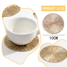 ZWWOGE Pack of 8 Coasters with Geometric Hole Pattern, Coasters Glasses, Heat Resistant and Reusable, for Home, Kitchen, Living Room, Bedroom, Office, Cafe or Bar (10 cm Round, Gold)