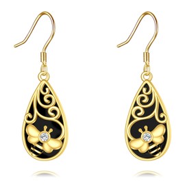 Bee Earrings For Women Black Onyx Honeycomb Bumblebee Honeycomb Sunflower Lovely Dangle Bee 925 Sterling Silver Jewelry Gifts for Wife