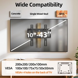 USX MOUNT TV Wall Bracket, Ultra Thin, For 10-43 Inches LED, LCD TV Monitor, Load Capacity 66.1 lbs (30 kg), Compact, TV Hardware, Fixed, General Purpose Bracket, VESA Compatible Max. 7.9 x 7.9 inches (200 x 200 mm), Minimum 2.0 x 2.0 inches (50 x 50 mm)