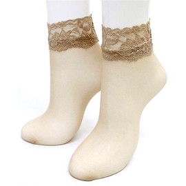 Women's Summer Socks, 20 Denier Equivalent, Lace Short Stockings, Thin, 8.7 - 9.8 inches (22 - 25 cm), Set of 5 Pairs