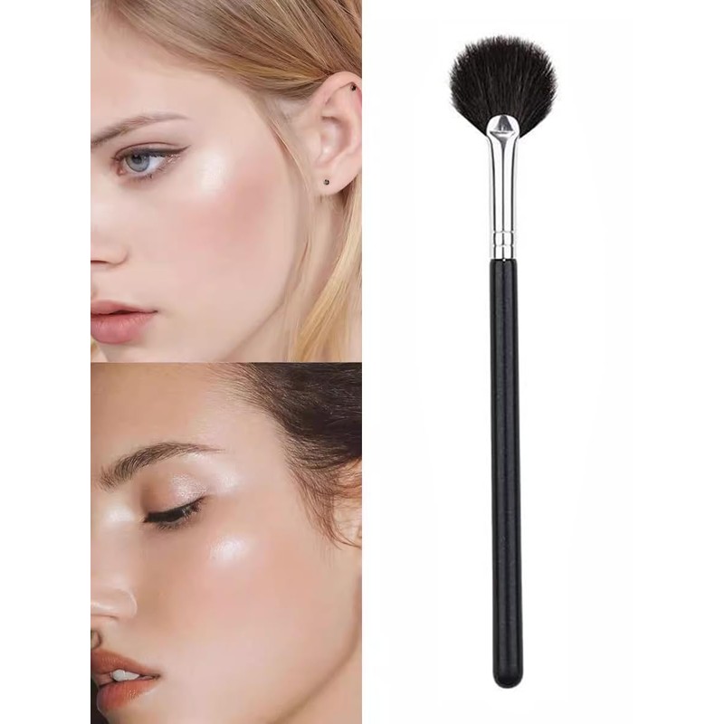 Professional Makeup Fan Brush for Highlighter， Blush， Peel Masks, Black
