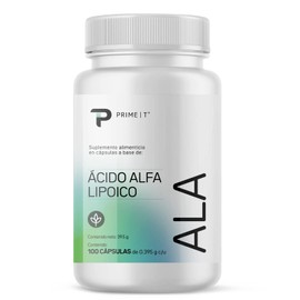 Acido alfa lipoico (ALA) de Primetech, envase con 100 cápsulas con 300 mg de ácido alfa lipoico activo puro