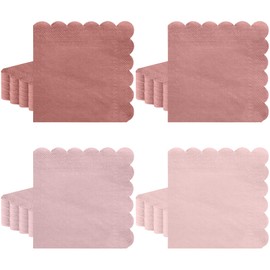 Xiangqu 120 Pack Dusty Pink Napkins, 5 x 5 Inch Valentines Napkins Gradient Pink Cocktail Napkin Scalloped Beverage Dessert Napkin for Dinner Wedding Baby Shower Bridal Anniversary Reception