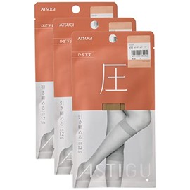 Atsugi ASTIGU Women's Stockings, Tightening, Below Knee Length, 3 Pair Set, Nude Beige, M, nude beige
