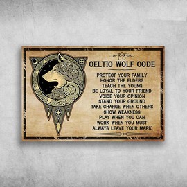 Retro Vintage Celtic Wolf Code Protect Your Decor Metal Tin Sign Vintage Metal Signs Tin Plaques Wall for Garage Man Cave Cafee Bar Pub Club Home Decoration 8x12 Inch